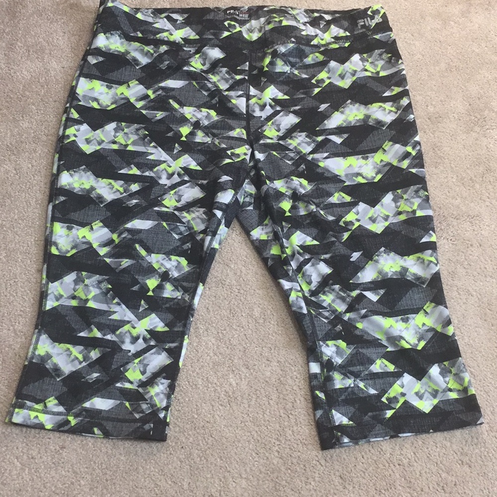 FILA workout capris leggings pants chevron 2x neon